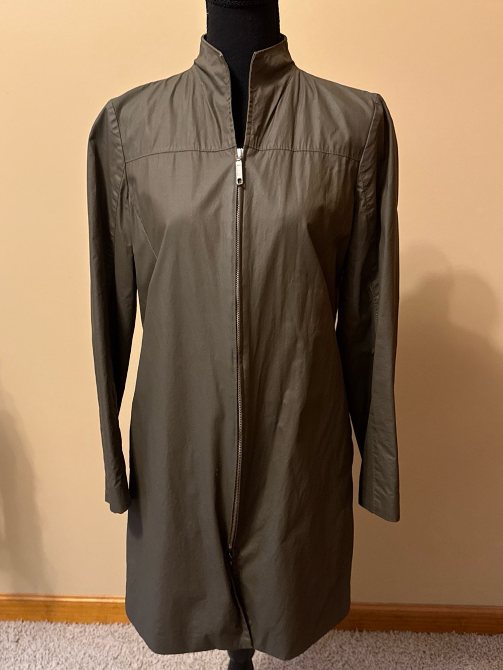 Halogen Olive Green Zip-Front Trench Coat